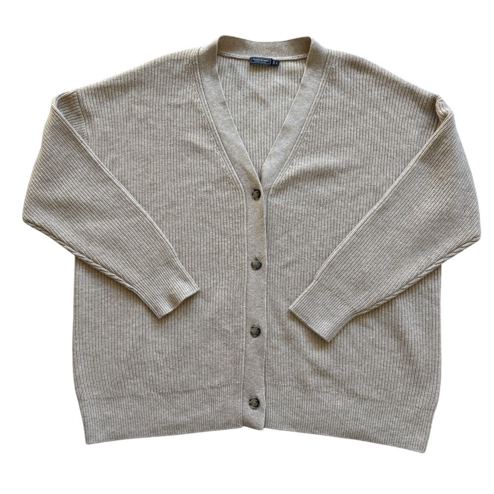 Vineyard Vines Men’s L Beige V-Neck Cardigan Cashmere Wool Sweater Long Sleeve